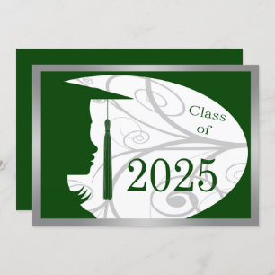 Green & Silver Silhouette 2025 Graduation Party Invitation