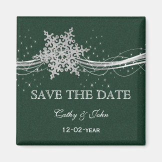 green Silver Snowflakes Winter save the Date Magnet
