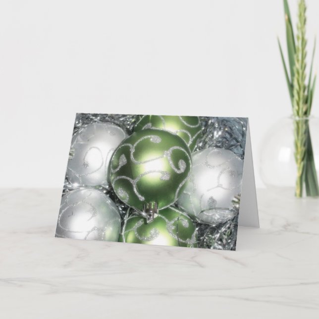 'Green & Silver Sparkle' Card - Joy & Brightness (Front)
