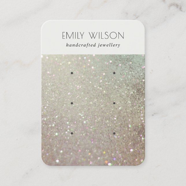 Green Silver Sparkle Glitter 3 Earring Display Business Card (Front)
