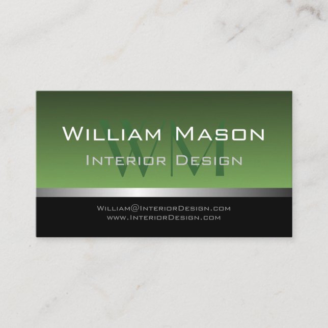 Green & Silver Stripe Professional Business Card (Front)