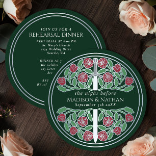 Green Silver Sword Royal Wedding Rehearsal  Invitation