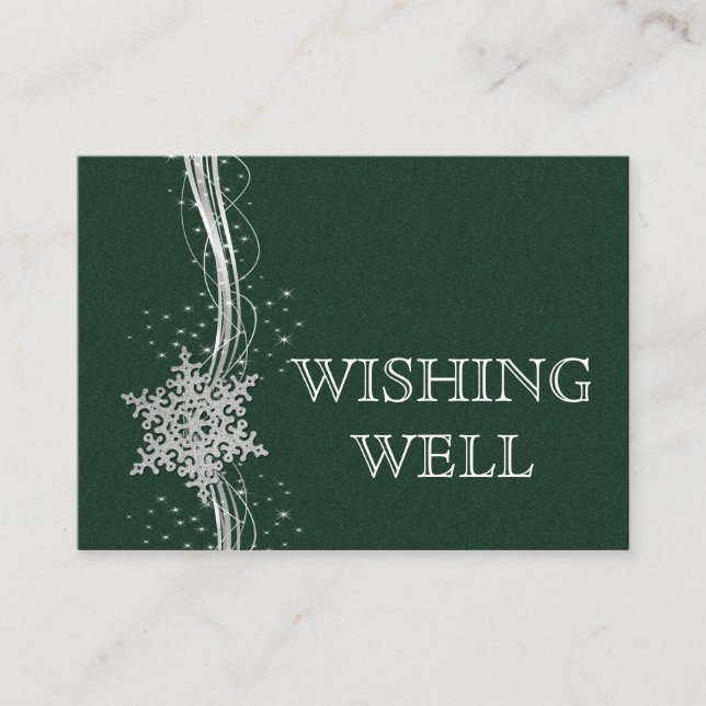 green SilverSnowflakes Winter wedding wishing well Enclosure Card (Front)