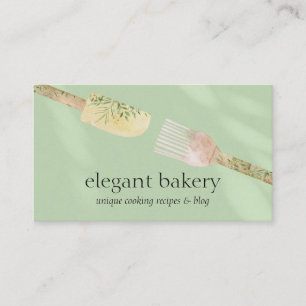 Green Simple Bakery Elegant Feminine Logo Chef Business Card