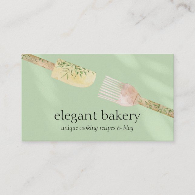 Green Simple Bakery Elegant Feminine Logo Chef Business Card (Front)