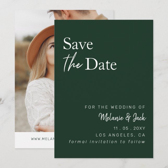 Green Simple Calligraphy Photo Save The Date (Front/Back)