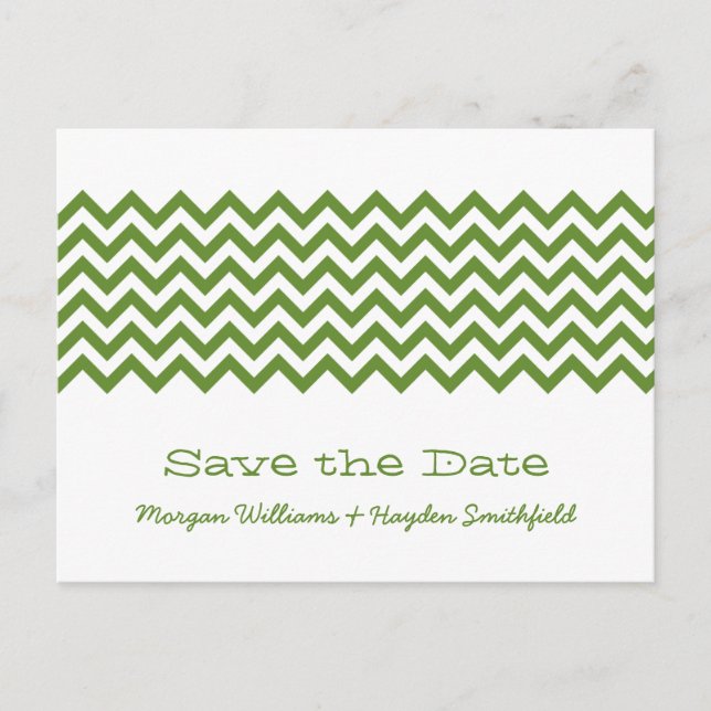 Green Simple Chevron Save the Date Postcard (Front)