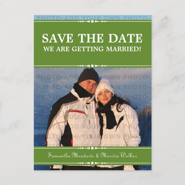 Green Simple Chic Photo Save the Date Postcard (Front)