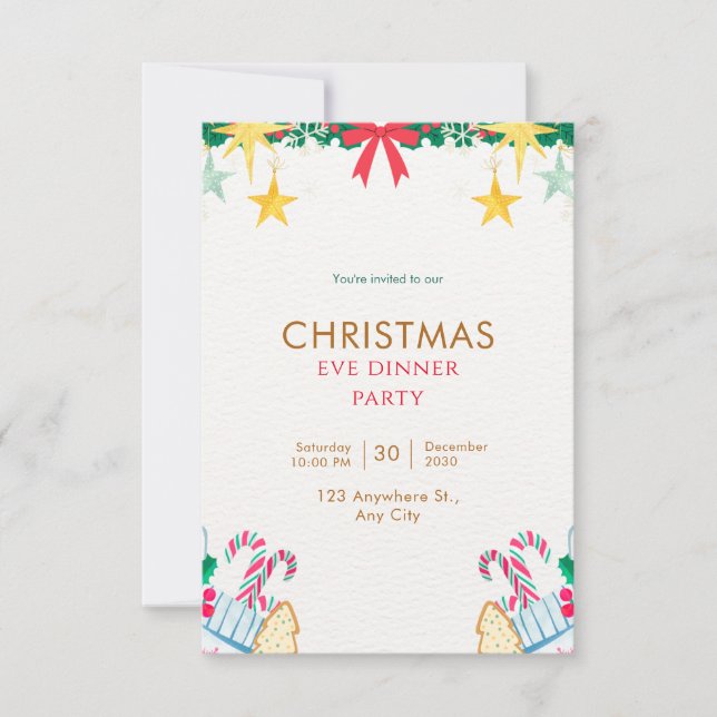Green Simple Christmas Eve Dinner Party Invitation (Front)
