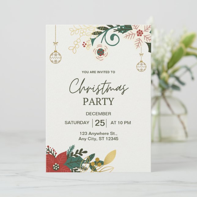 Green Simple Christmas Party  Invitation (Standing Front)