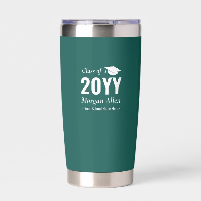 Green | Simple Custom Name Graduation Gift Insulated Tumbler (Front)