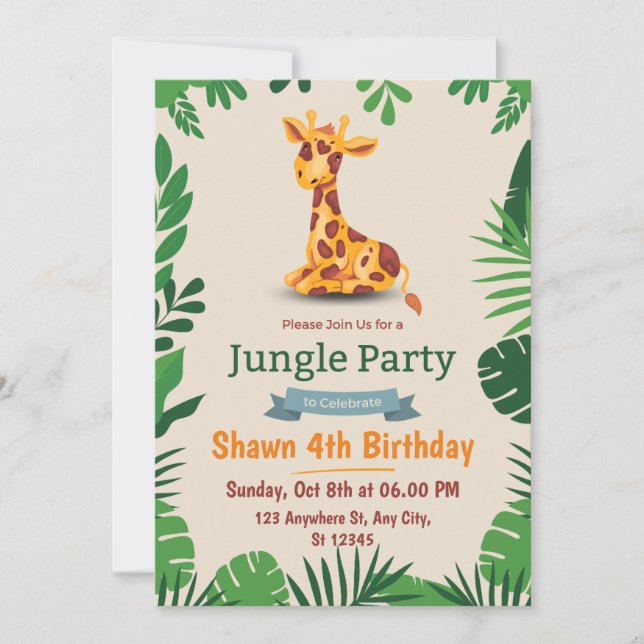 Green Simple Cute Birthday Invitation Card (Front)