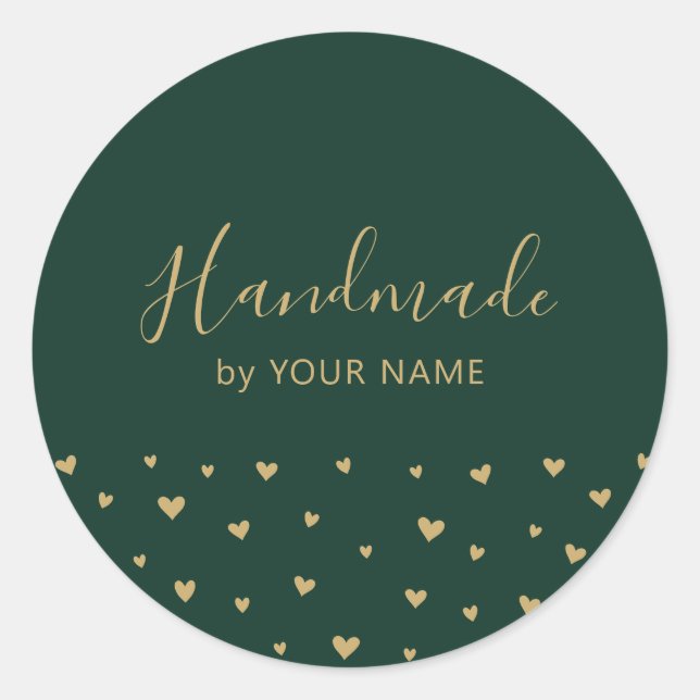 Green Simple Cute Hearts Handmade package sticker (Front)