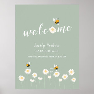 Green Simple Daisy Bloom Baby Shower Welcome Sign
