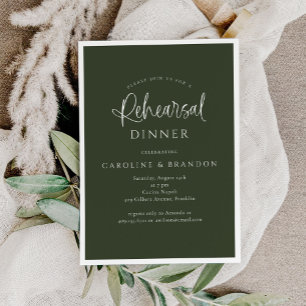 Green Simple Elegant Calligraphy Rehearsal Dinner Invitation