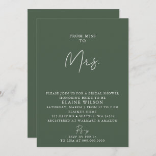 Green Simple Elegant Modern Bridal Shower  Invitation
