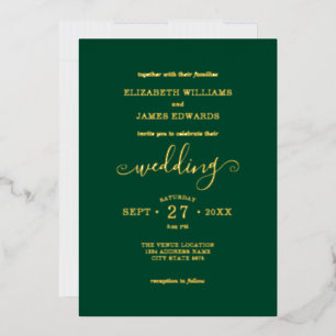 Green Simple Elegant Wedding Gold Foil Invitation