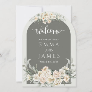 Green simple Flowery Welcome Sign Wedding Invitation