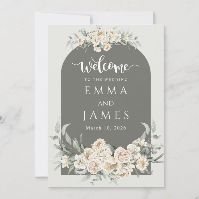 Green simple Flowery Welcome Sign Wedding Invitation (Front)