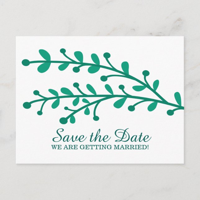 Green Simple Foliage Save the Date Announcement Postcard (Front)