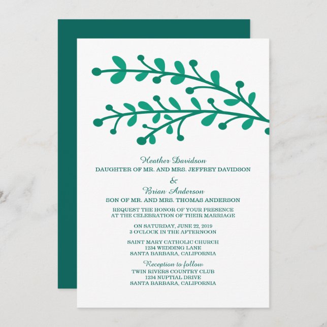 Green Simple Foliage Wedding Invite (Front/Back)