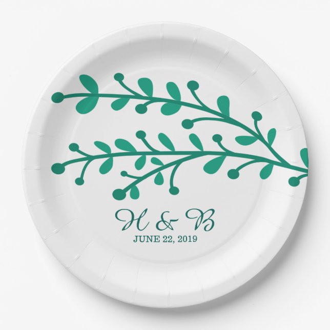 Green Simple Foliage Wedding Paper Plate (Front)