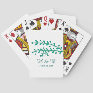 Green Simple Foliage Wedding Playing Cards