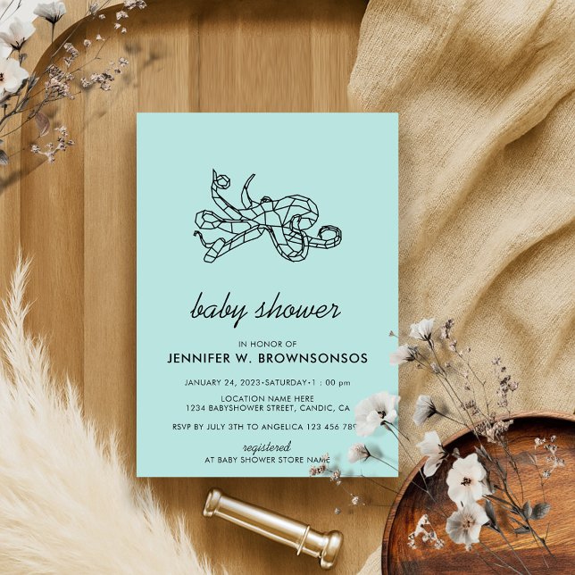 Green Simple Line Animal Octopus Invitation (Creator Uploaded)