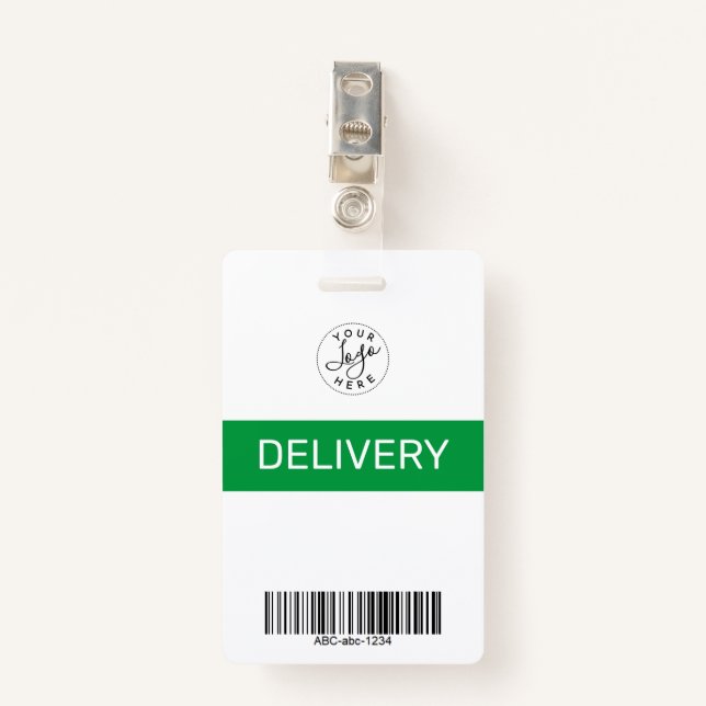 Green Simple Minimalist Delivery Pass ID  Badge ID Badge (Front with Clip)