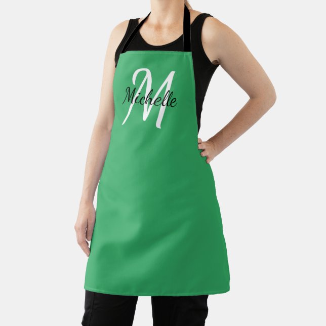 Green Simple Monogram Classic Trendy Apron (Insitu)