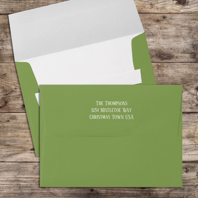 Green Simple Return Address Christmas Envelope (Green simple envelope with return address printed on the back flap.)