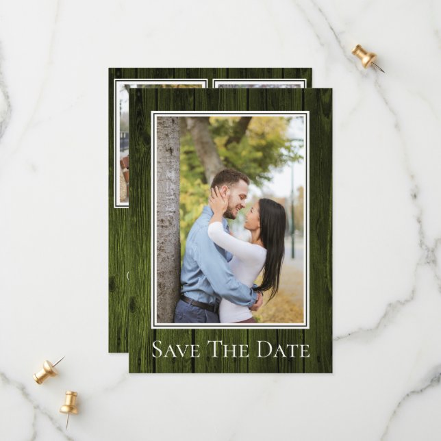Green Simple Rustic Photo Save The Date (Front/Back In Situ)