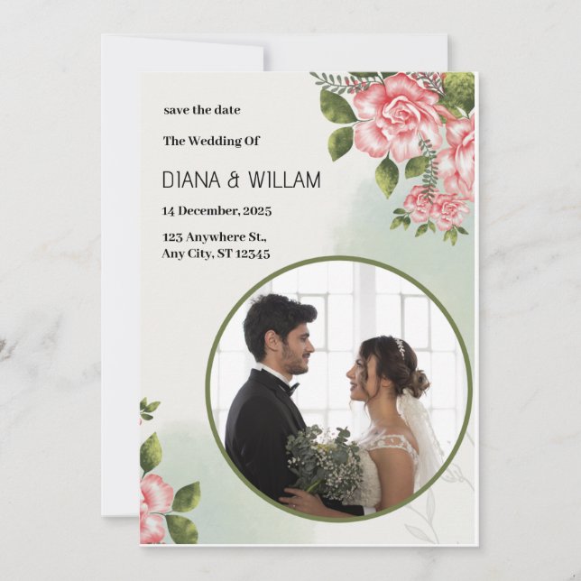 Green Simple Save the Date  Invitation (Front)