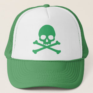 Green Simple Skull and Crossbones Classic Round St Trucker Hat