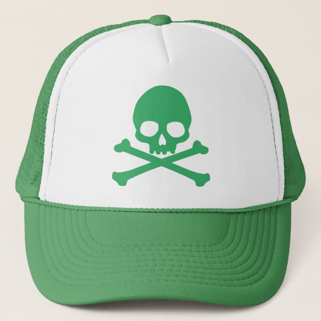 Green Simple Skull and Crossbones Classic Round St Trucker Hat (Front)