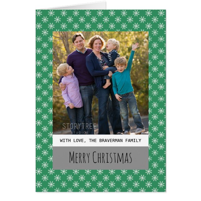 Green Simple Snowflake Holiday Photo Greeting Card (Front)