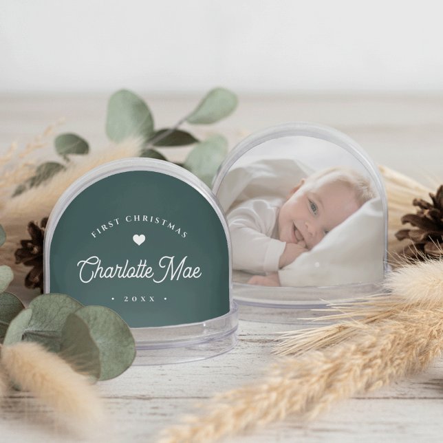 Green | Simple & Sweet First Christmas Baby Photo Snowglobe (Creator Uploaded)