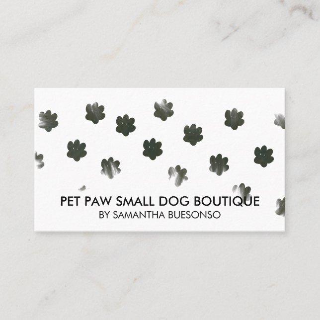 Green simple watercolor dog cat paws business card (Front)