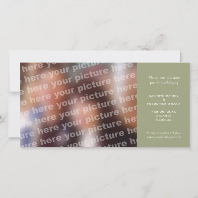 Green simple wedding save the date announcement (Front)