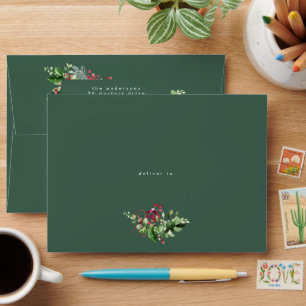 Green Simple White Christmas Holiday Envelope