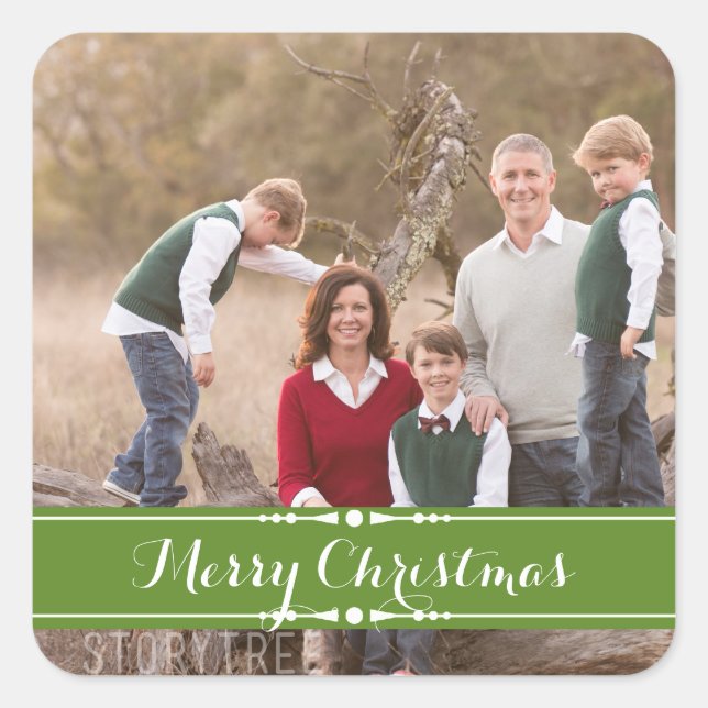 Green Simply Chic Holiday Photo Stickers (Front)