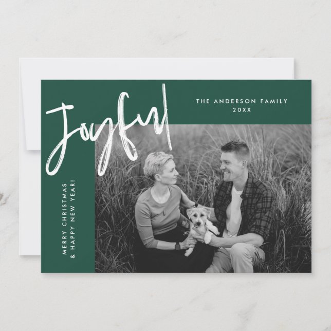 Green Simply Joyful Photo Holiday Card (Front)