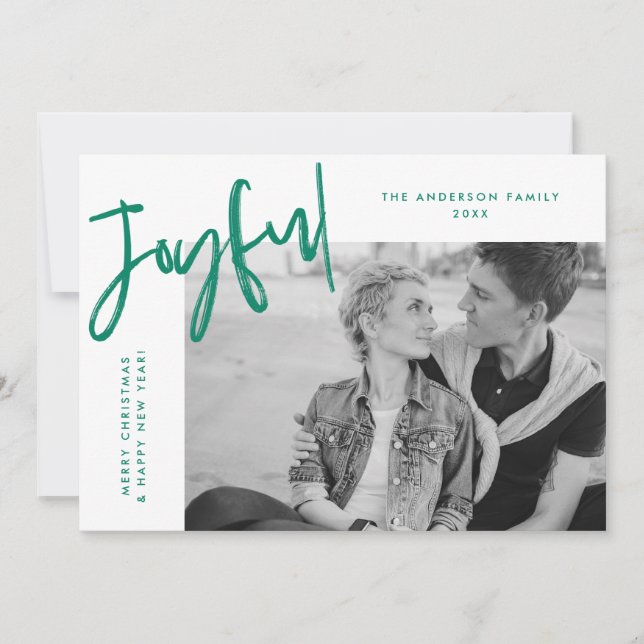 Green Simply Joyful Photo Holiday Card (Front)