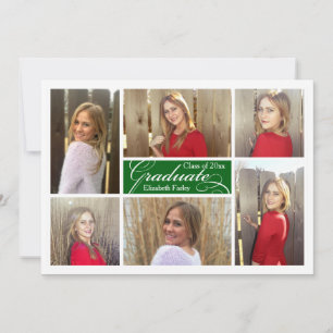 Green Six Photo Collage Custom Graduation Invitation