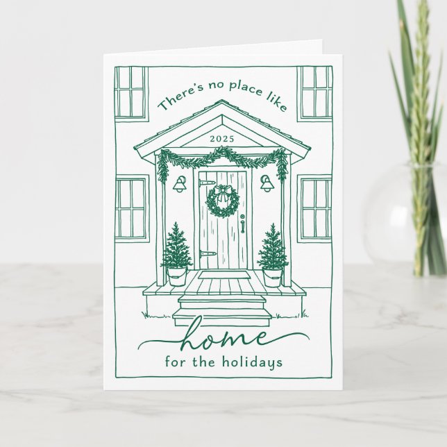 Green Sketch House Real Estate Client Holiday Card (Front)