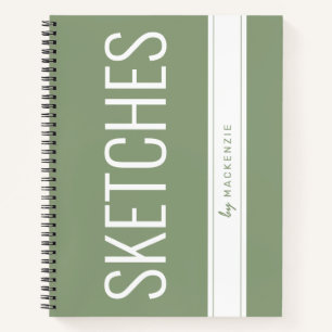 Green Sketchbook Large Print Title Custom Name Notebook