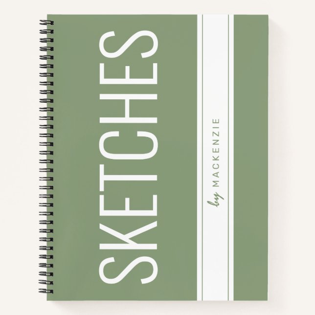 Green Sketchbook Large Print Title Custom Name Notebook (Front)