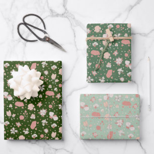 Green Sketched Flowers Wrapping Paper Sheet