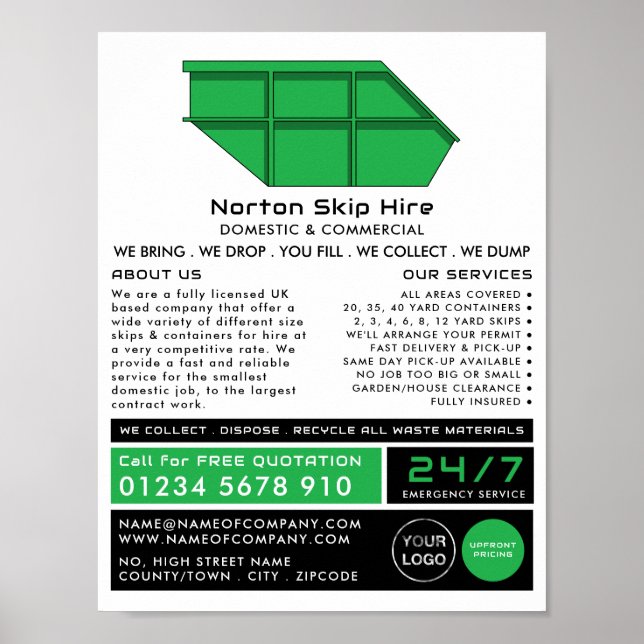 Green Skip, Skip/Dumpster Company Advertising Poster (Front)