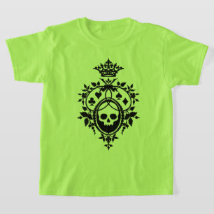 Green Skull And Card Suits Crest T-Shirt